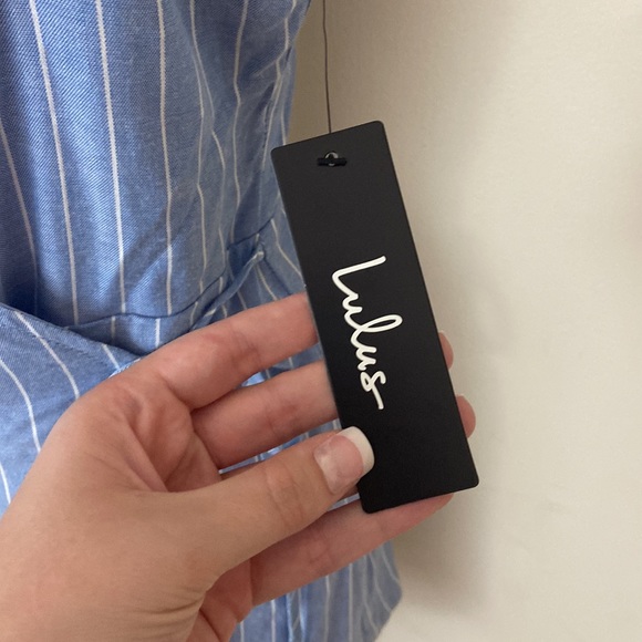 Lulus Blue & White Striped Wrap Around Romper - Picture 5 of 7